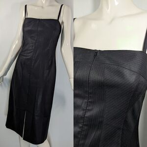 TeenFlo pinstripe dress, fitted wool dress with front zipper straight neckline